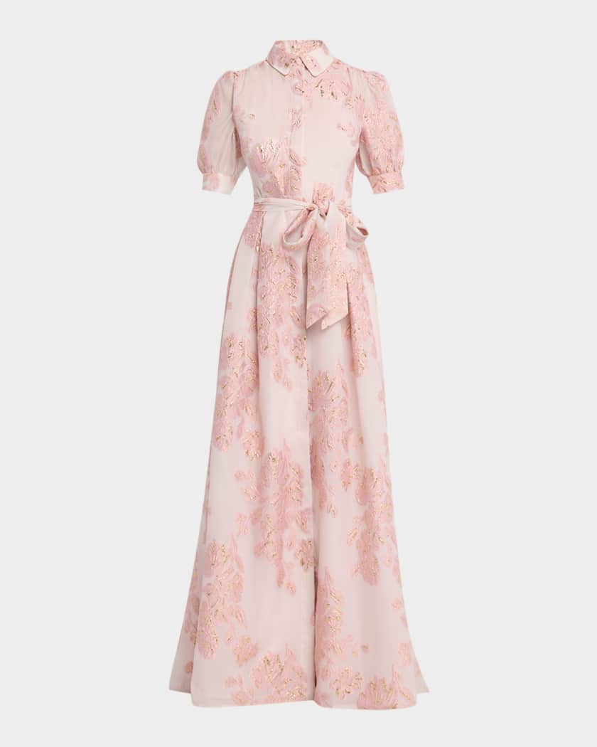 Rickie Freeman for Teri Jon Jacquard Short-Sleeve Collared Gown | Neiman  Marcus