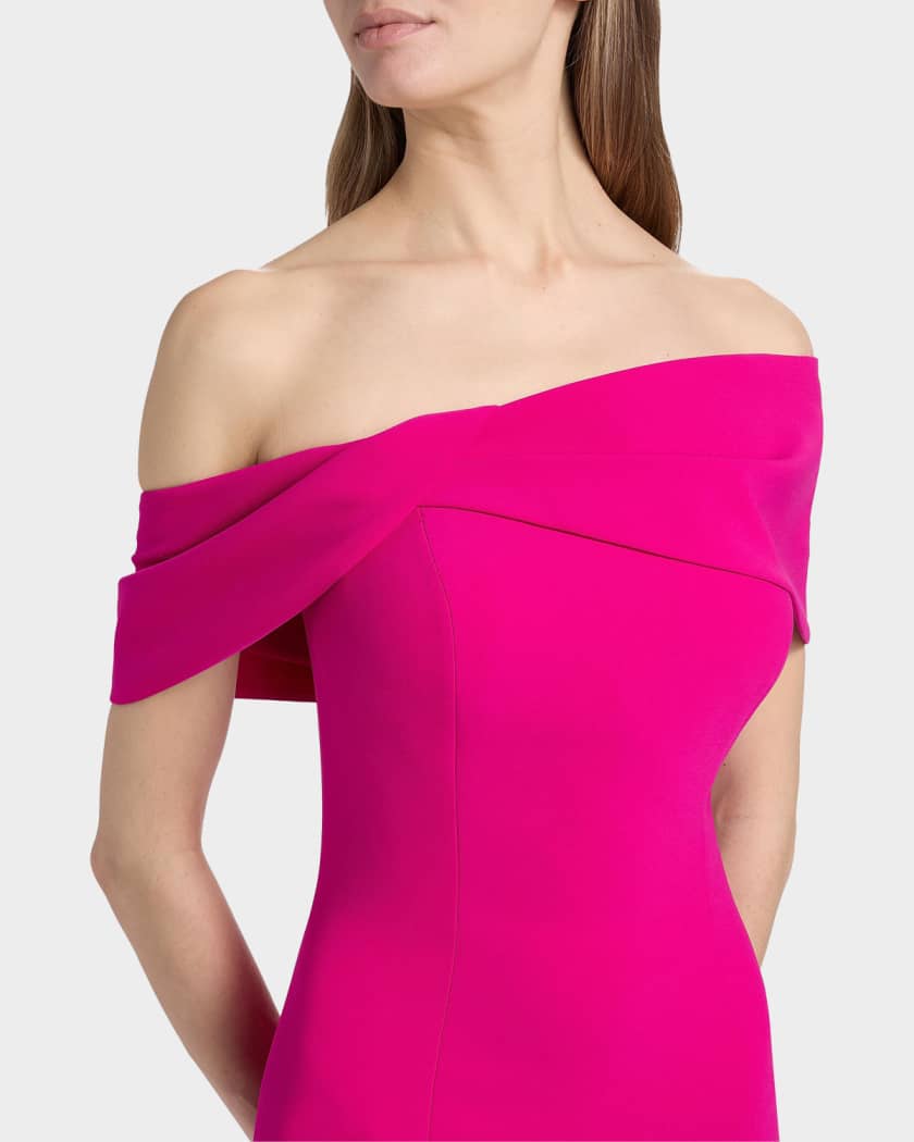 Teri Jon by Rickie Freeman Women's Off-The-Shoulder Stretch-Crepe Mermaid Gown - Hot Pink - Size 16