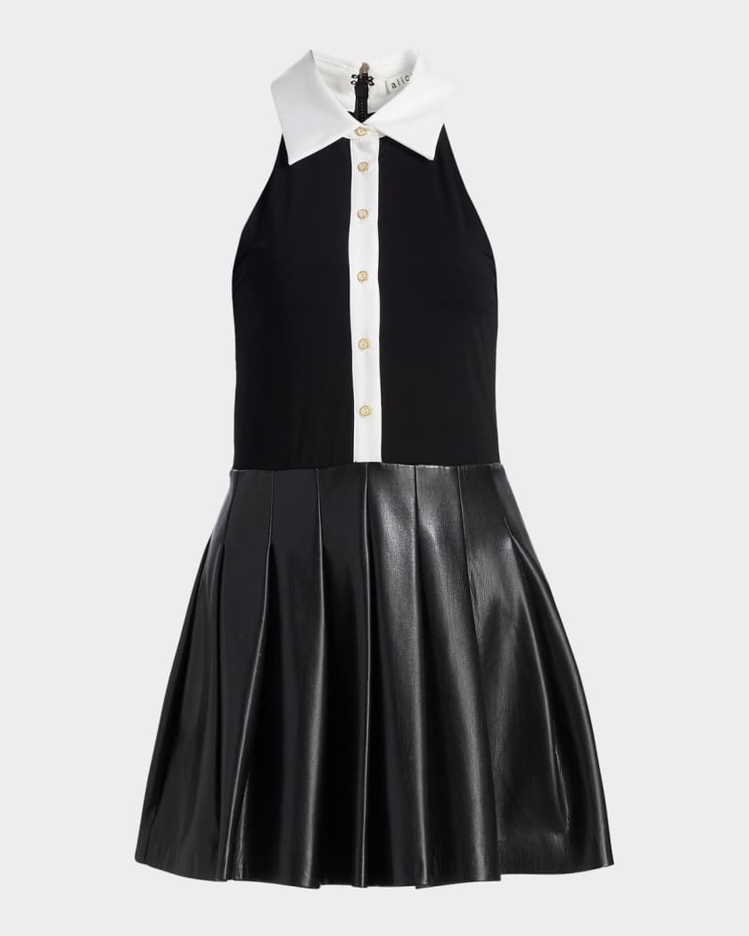 ALICE + OLIVIA Tate Vegan Leather Sleeveless Polo Mini Shirtdress | Neiman  Marcus