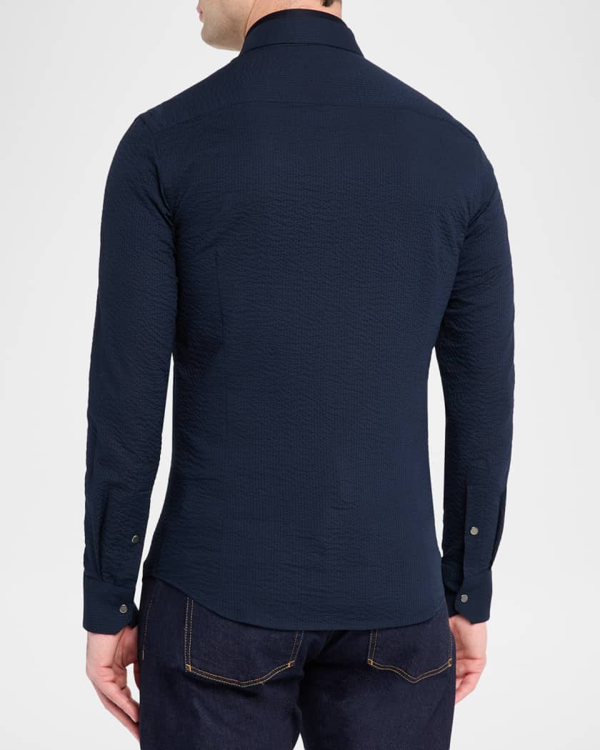Giorgio Armani Men's Cotton Seersucker Full-Zip Shirt Jacket