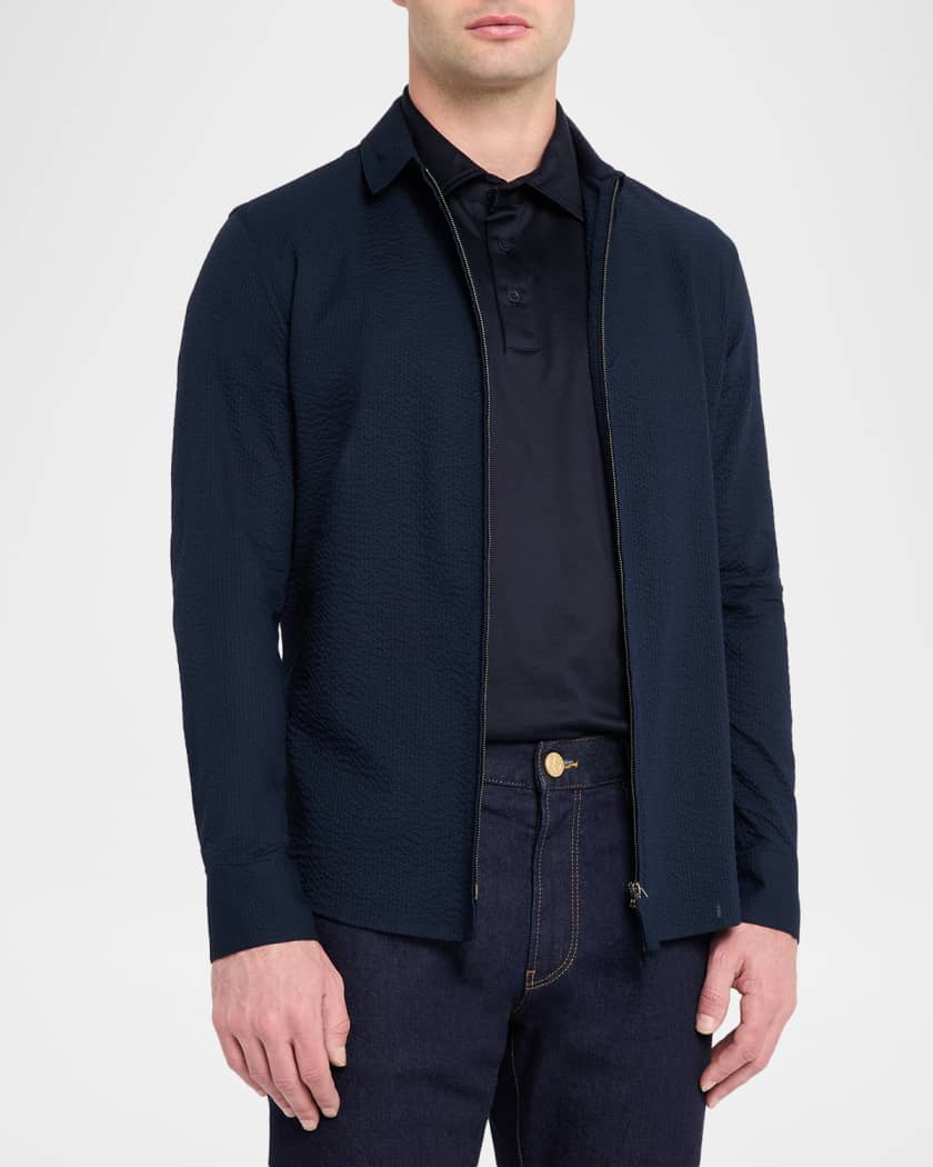 Giorgio Armani Men's Cotton Seersucker Full-Zip Shirt Jacket