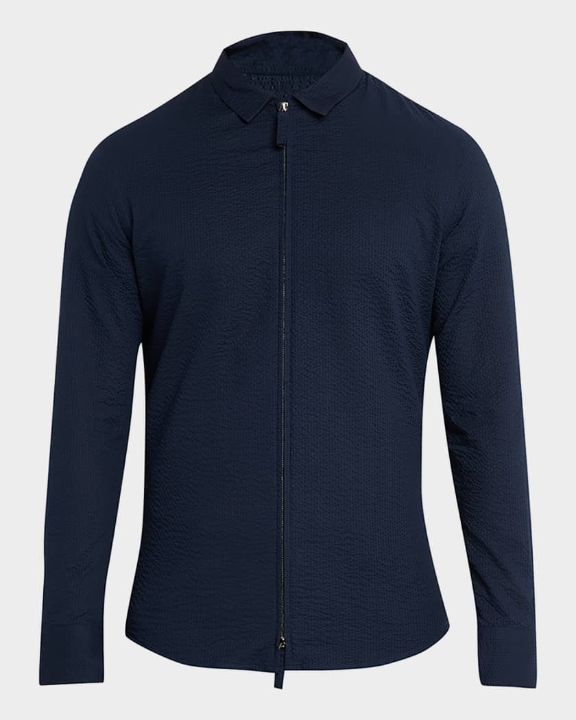 Giorgio Armani Men's Cotton Seersucker Full-Zip Shirt Jacket