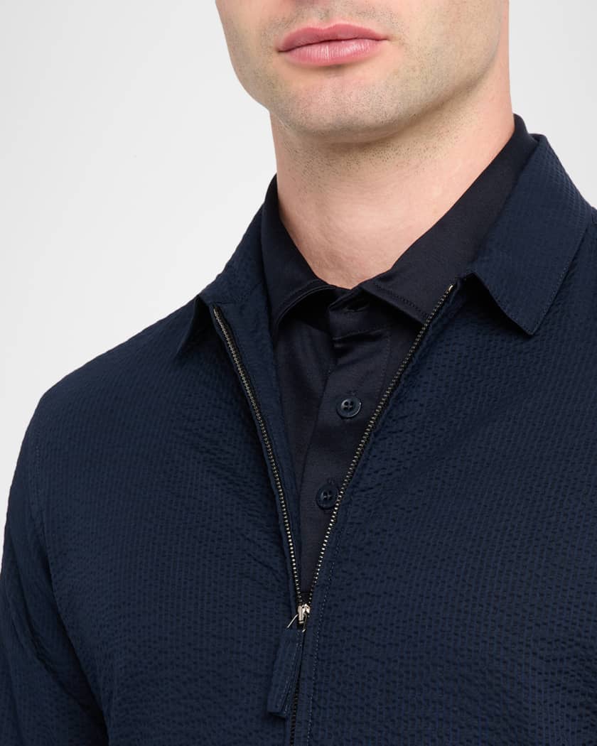 Giorgio Armani Men's Cotton Seersucker Full-Zip Shirt Jacket