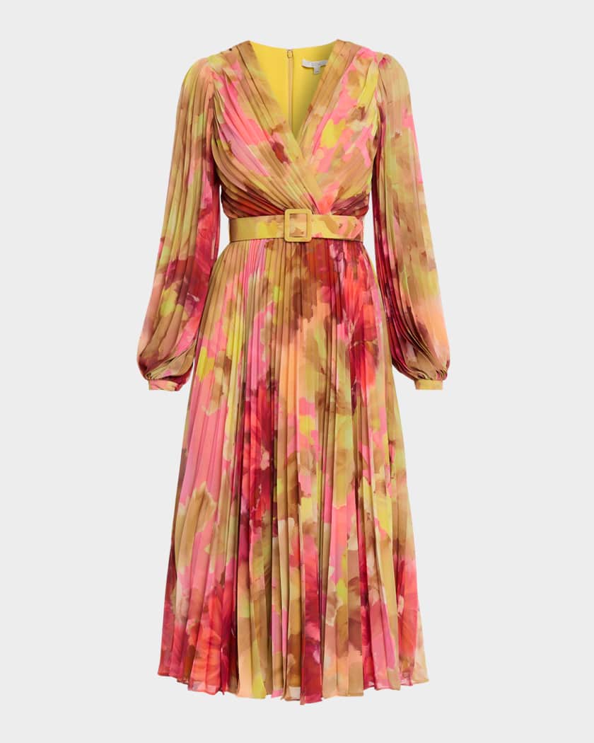 strapless open back dress Nelle Floral Print Pleated Maxi Dress by Jewel Badgley Mischka