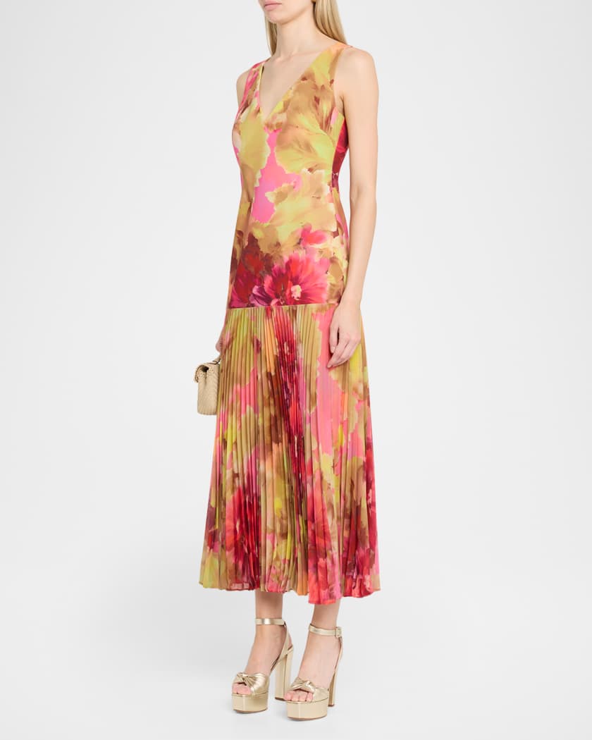 navy blue dress for baby girl Badgley Mischka Stretch-Crepe Pleated Long-Sleeve Midi-Dress main image 0