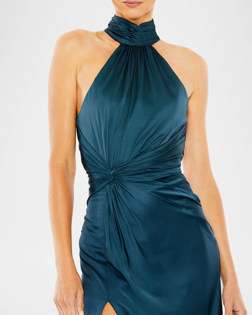 halter open back dress Black Satin Mini Dress with Halter Neck and Open Back – H1108 – Viniodress