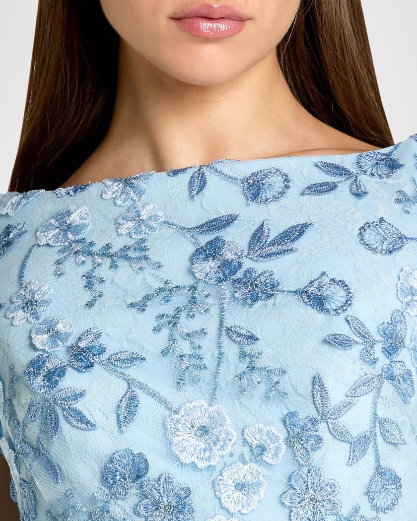 knee length dresses for ladies Blue Bustier Embroidered Floral A-Line Dress