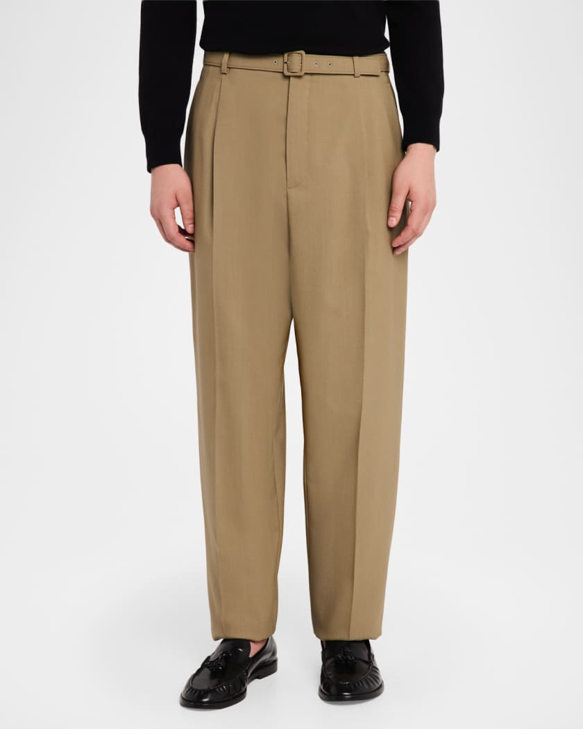 Saint Laurent Men's Wool and Mohair Single-Pleat Belted Pants