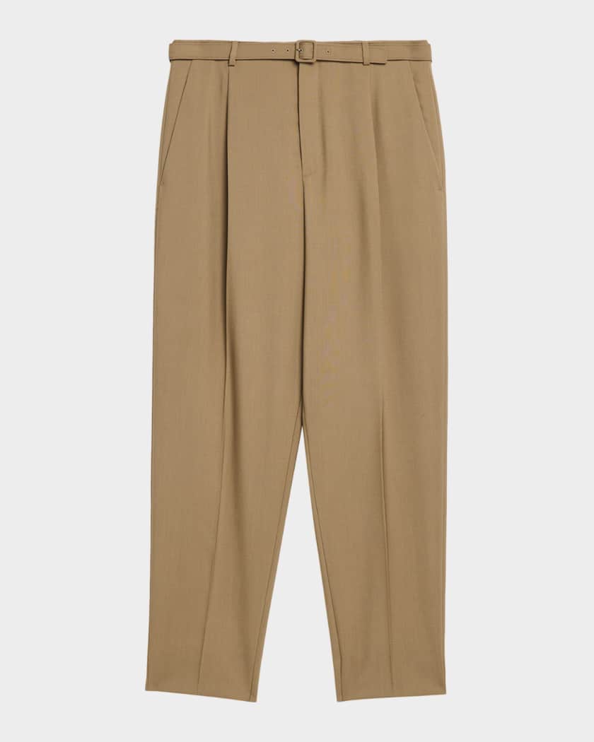 Saint Laurent Men's Wool and Mohair Single-Pleat Belted Pants