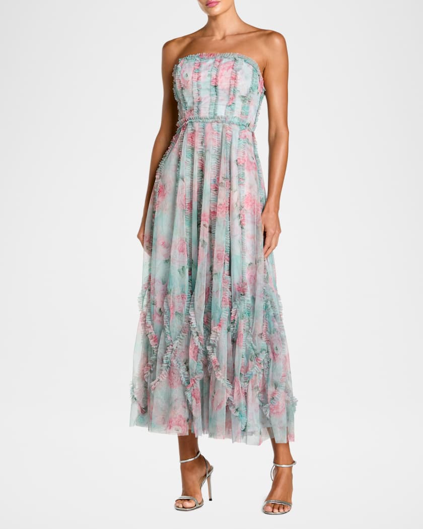 Mac Duggal - Blue Strapless Floral Ruffle Dress - US 10