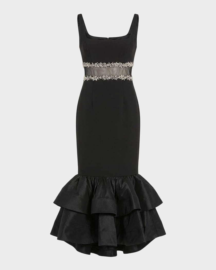 Mac Duggal Sleeveless Ruffle-Hem Mermaid Midi Dress | Neiman Marcus