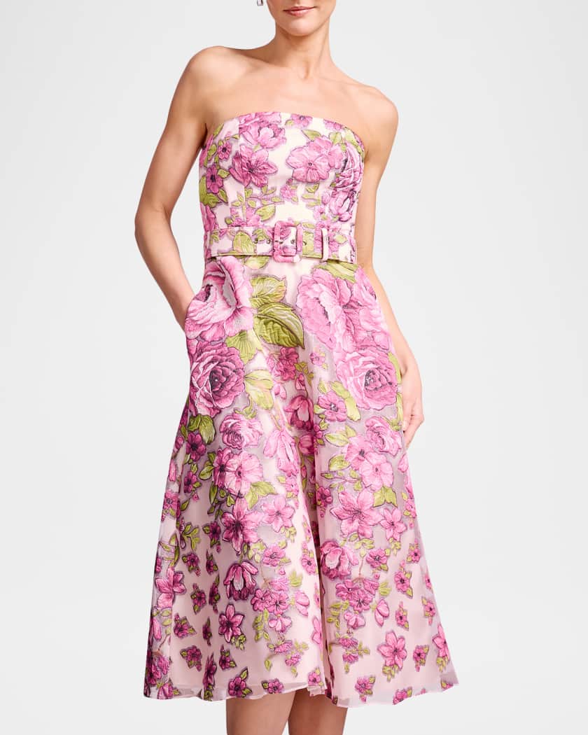 Dress the Population Black Label Allegra Strapless Floral Jacquard Midi  Dress | Neiman Marcus