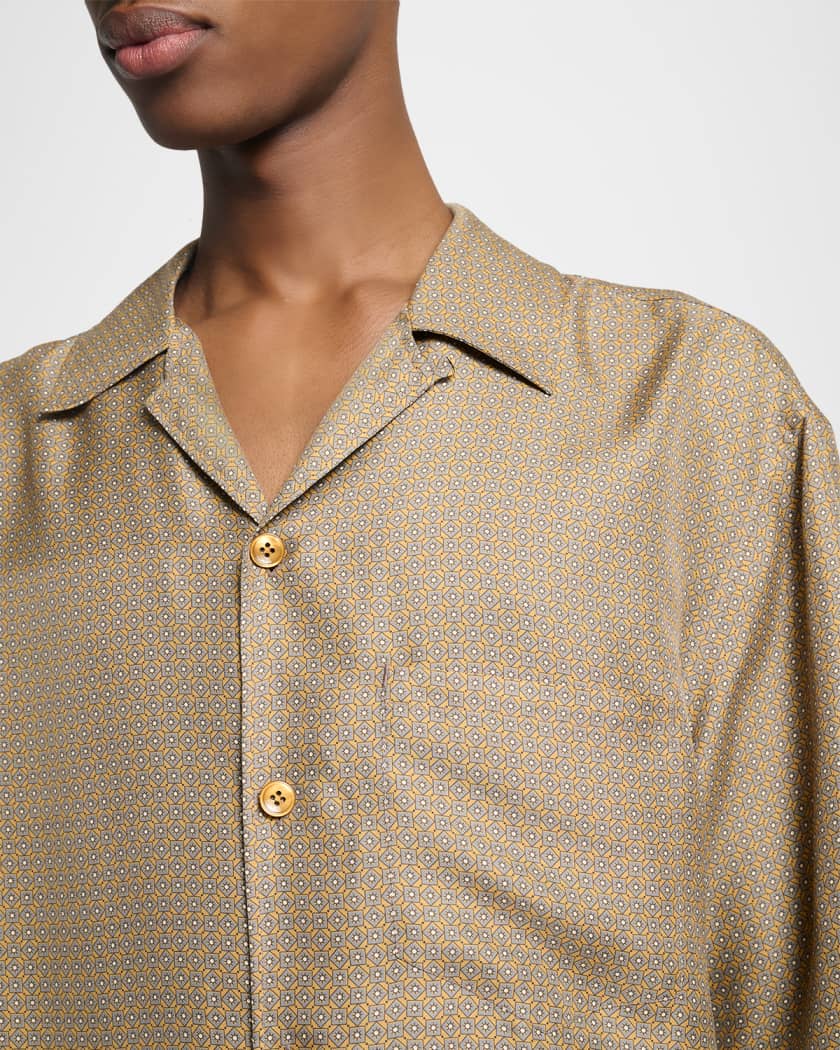 サンローラン Saint Laurent Men's Silk Micro-Geometric Short-Sleeve Shirt