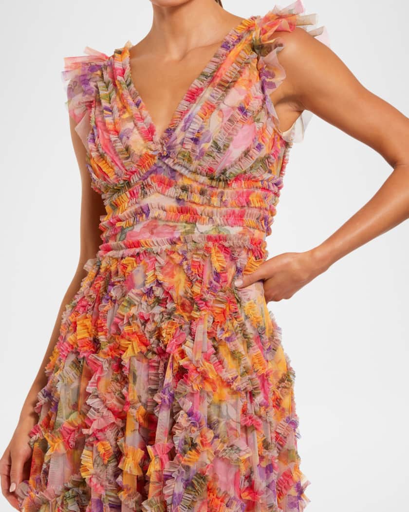 knee length dresses for ladies Pink Pleated Charmeuse Tiered Gown With Ruffle Straps