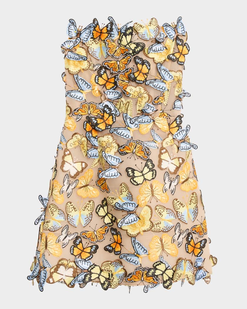 Bronx Banco Women's Bella 3D Butterfly Maraya Strapless Minidress - Size XL neutral