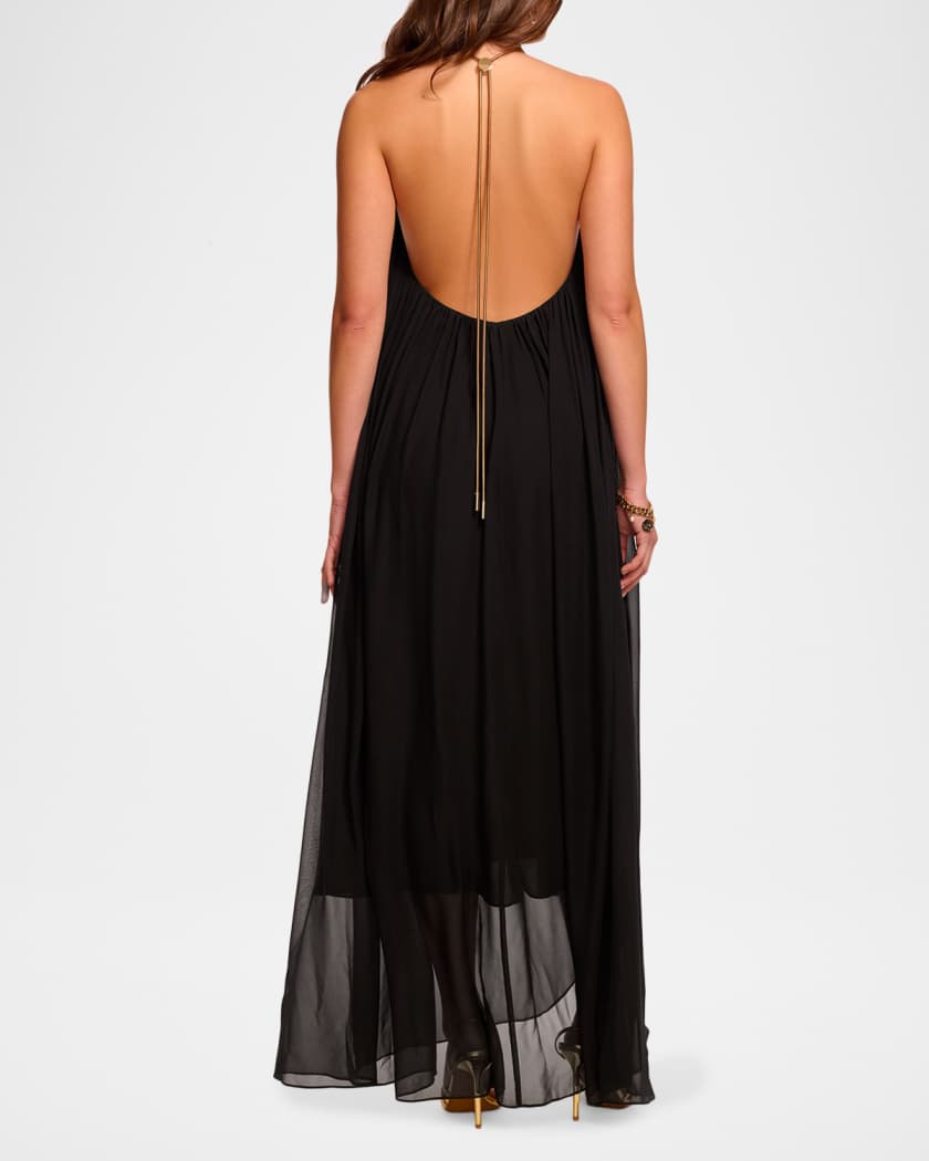 Ramy Brook Rainn Backless Silk Chiffon Trapeze Gown | Neiman Marcus