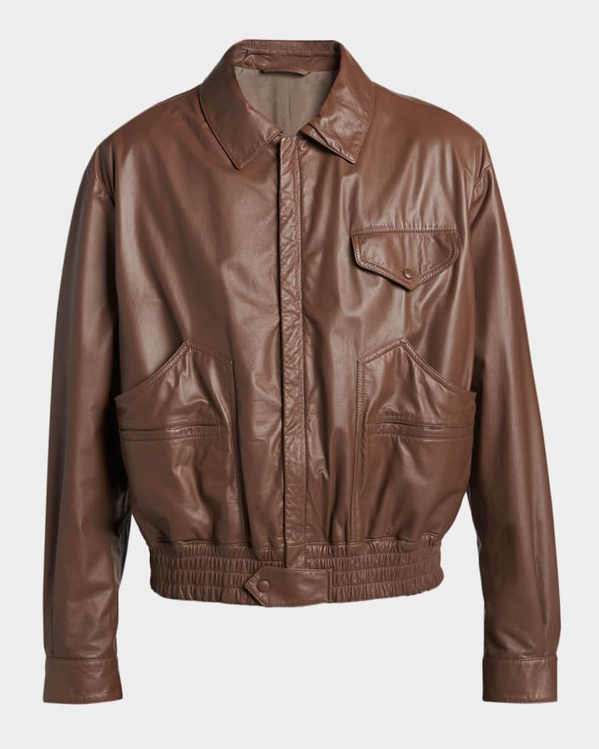 Giorgio Armani Men's Leather Full-Zip Blouson | Neiman Marcus