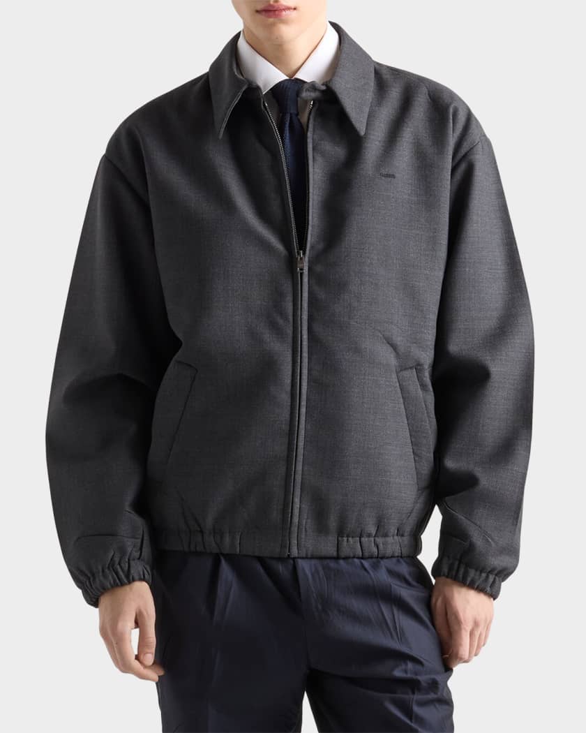 Prada Men's Wool Zip Blouson Jacket | Neiman Marcus