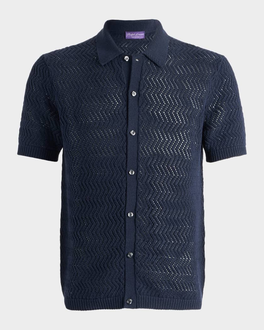 Ralph Lauren Purple Label ニットシャツ M Ralph Lauren Purple Label Men's Cotton Textured Knit Short-Sleeve