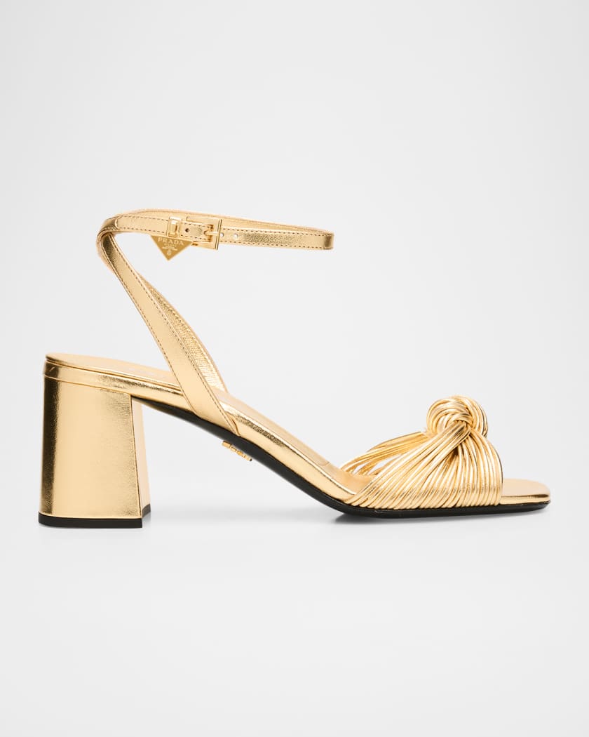 Prada 65mm Knotted Metallic Leather Sandals | Neiman Marcus