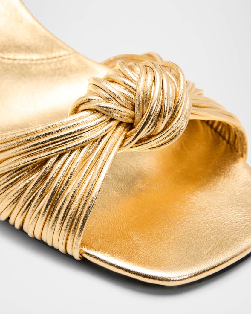 Prada 65mm Knotted Metallic Leather Sandals | Neiman Marcus