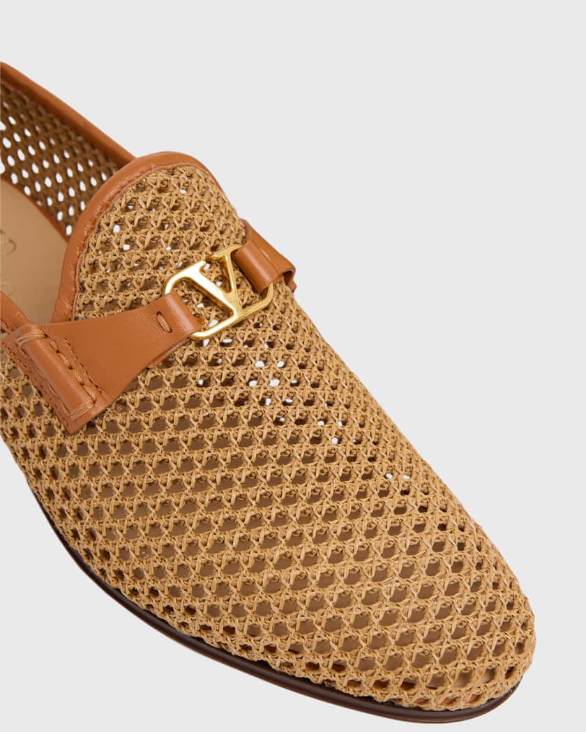 Valentino Garavani Men's V-Logo Raffia-Effect Loafers | Neiman Marcus