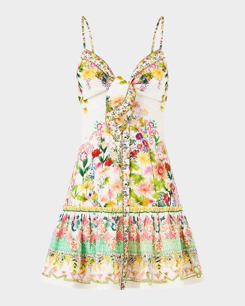 Camilla Tie-Front Mini Dress | Neiman Marcus