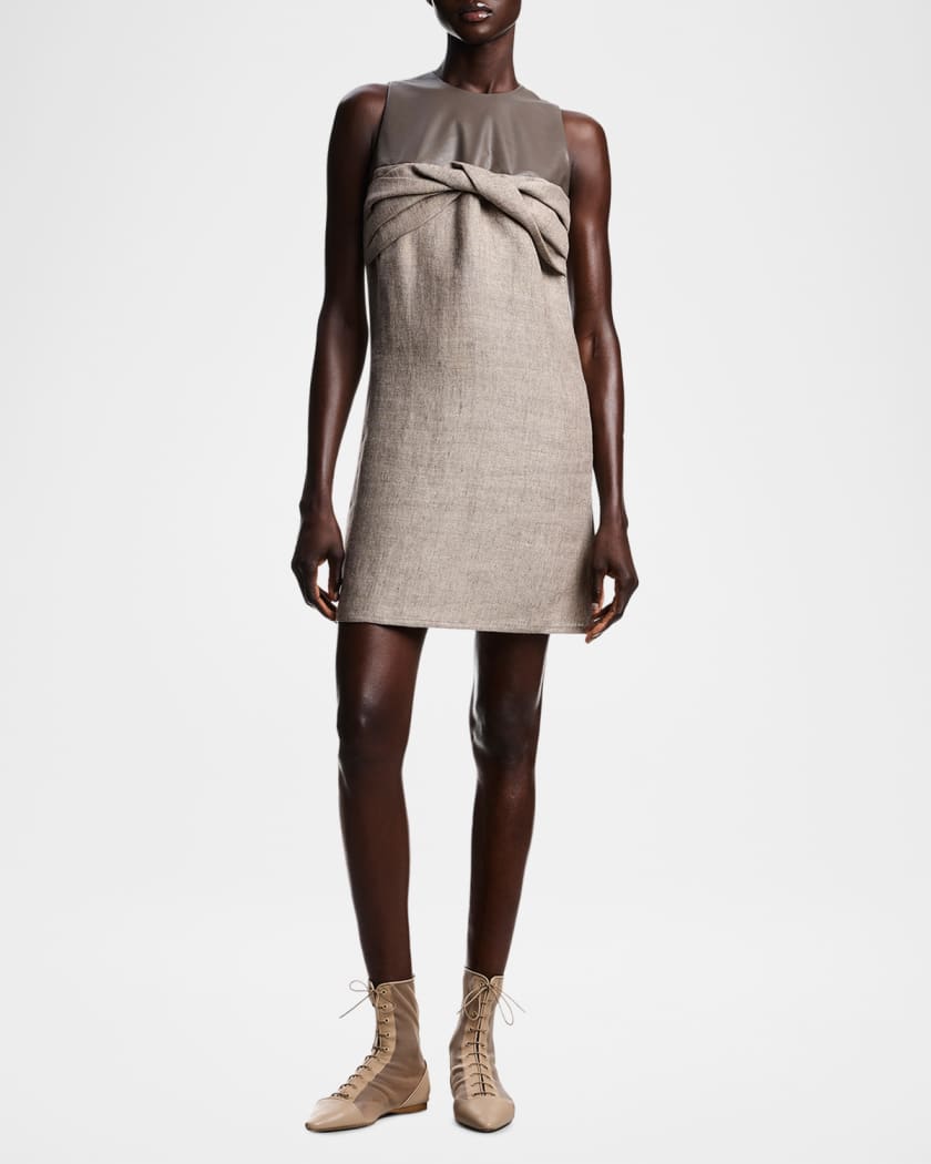 Emporio Armani Twist-Front Linen Canvas Mini Dress | Neiman Marcus