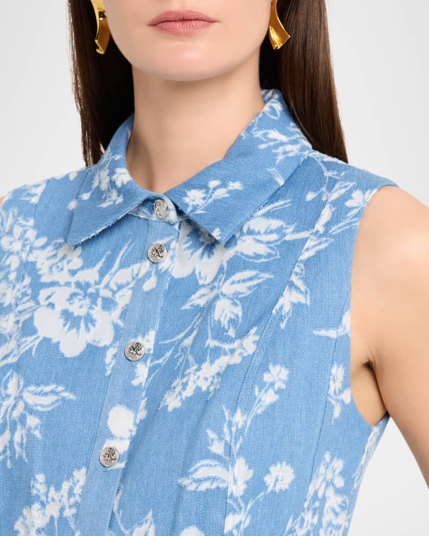 The Gabby Sleeveless Floral Denim Midi Dress | Neiman Marcus