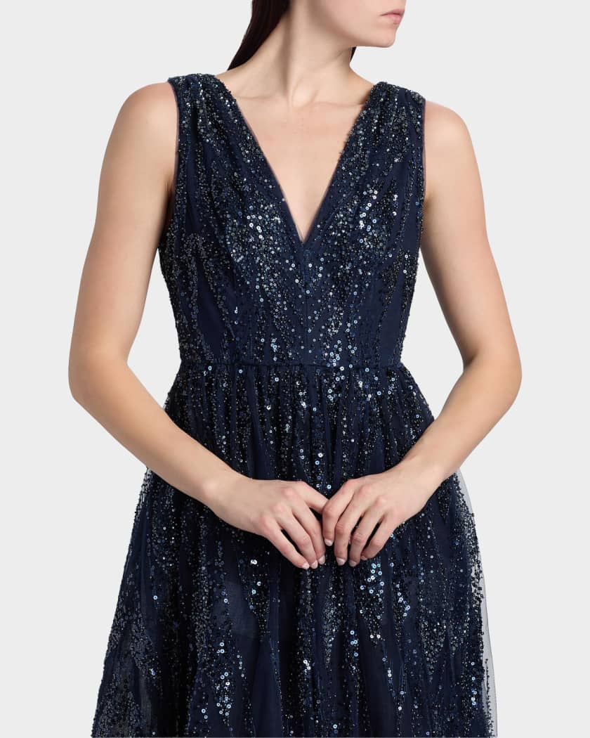 Milly Tinsley Embroidered V-Neck Dress | Neiman Marcus