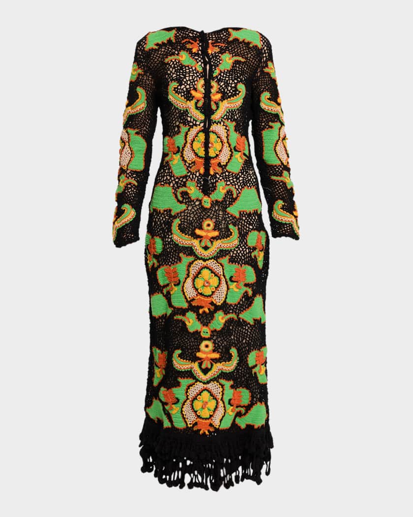 Etro Crochet Knit Long-Sleeve Ankle Dress | Neiman Marcus