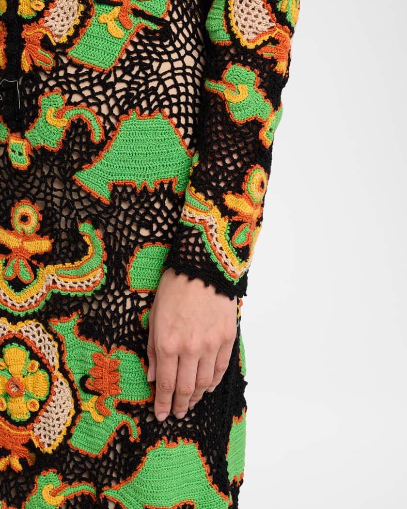 Etro Crochet Knit Long-Sleeve Ankle Dress | Neiman Marcus