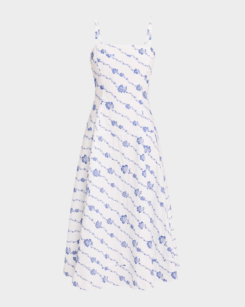 Rosie Assoulin Drop Me A Note Embroidered Poplin Sleeveless Midi Dress |  Neiman Marcus
