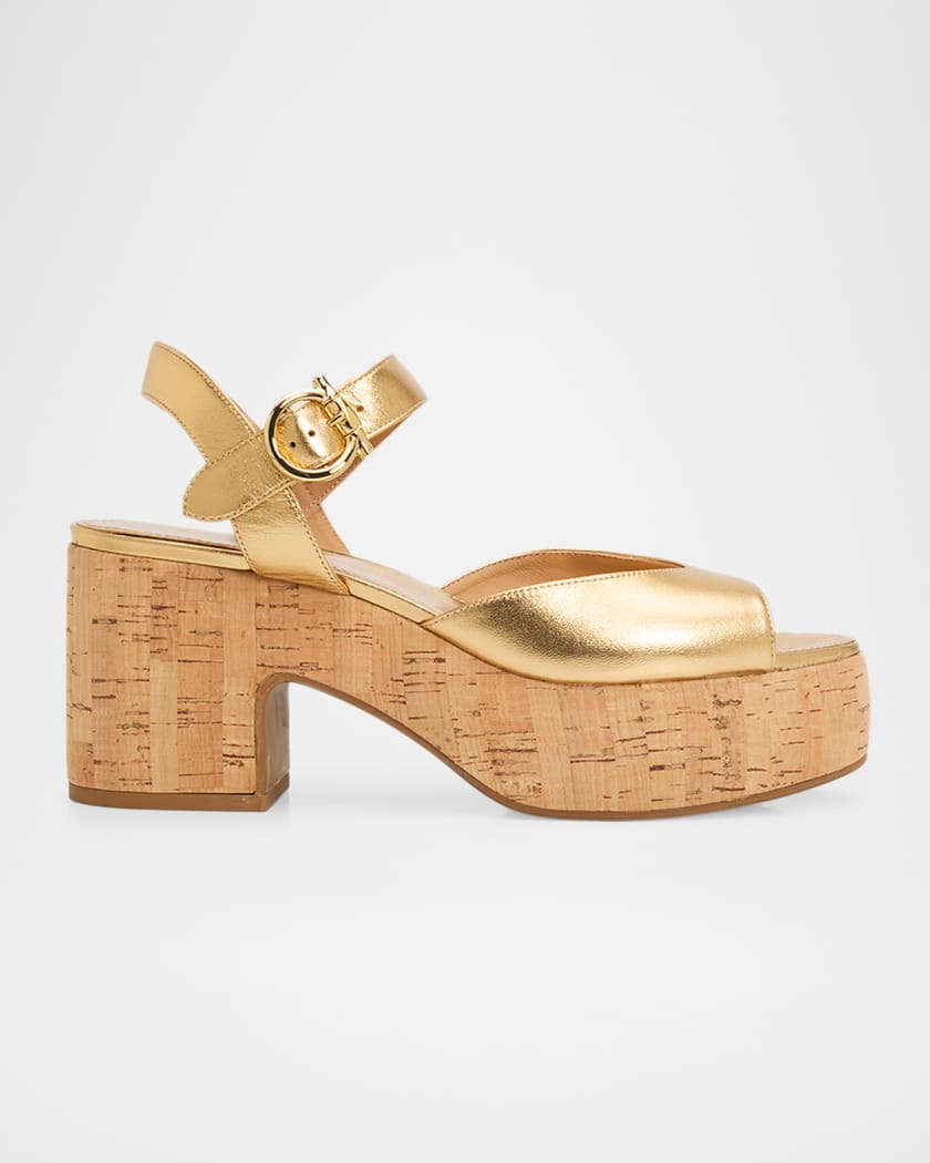 Ferragamo 75mm Nerea Metallic Leather Platform Sandals | Neiman Marcus