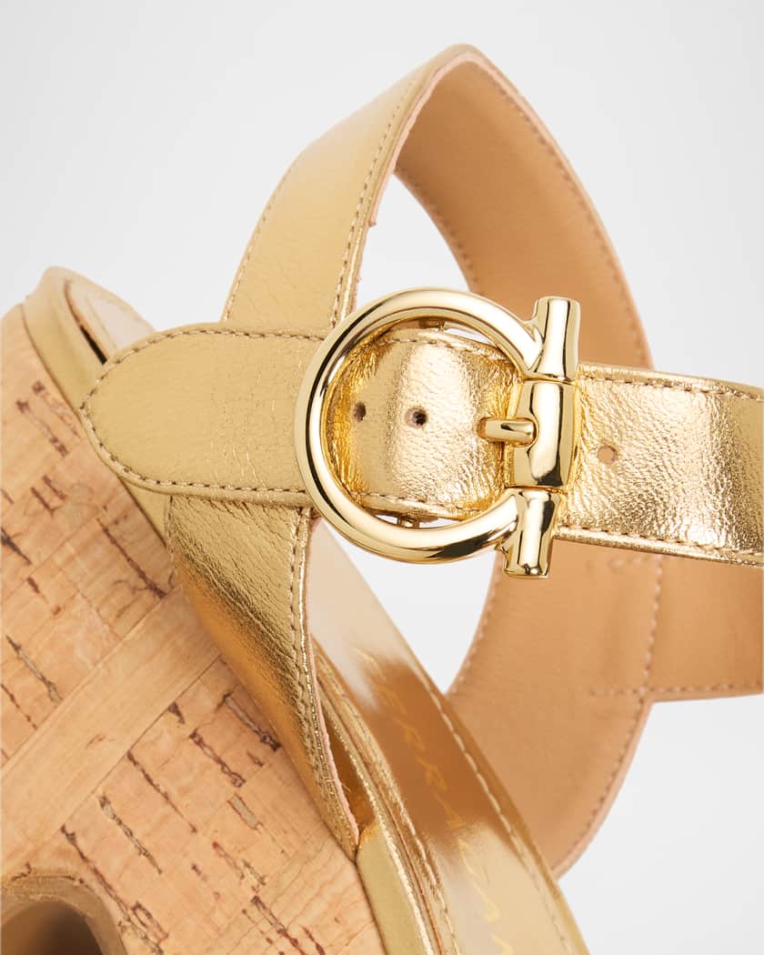 Ferragamo 75mm Nerea Metallic Leather Platform Sandals | Neiman Marcus