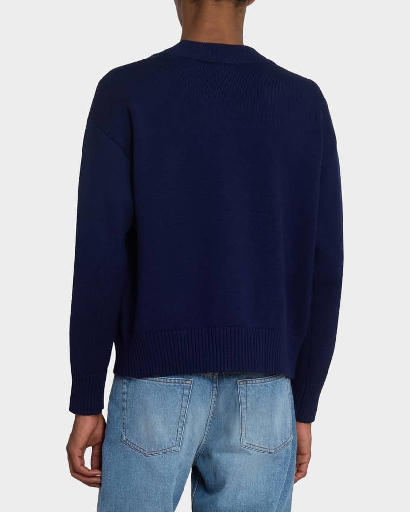 Ami Paris Men's Intarsia Ami De Coeur Wool and Cotton Knit