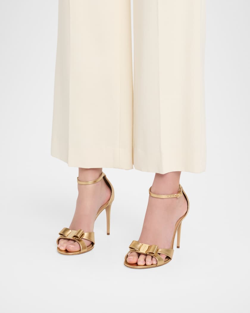 Ferragamo 95mm Roxy Metallic Leather Bow Pumps | Neiman Marcus