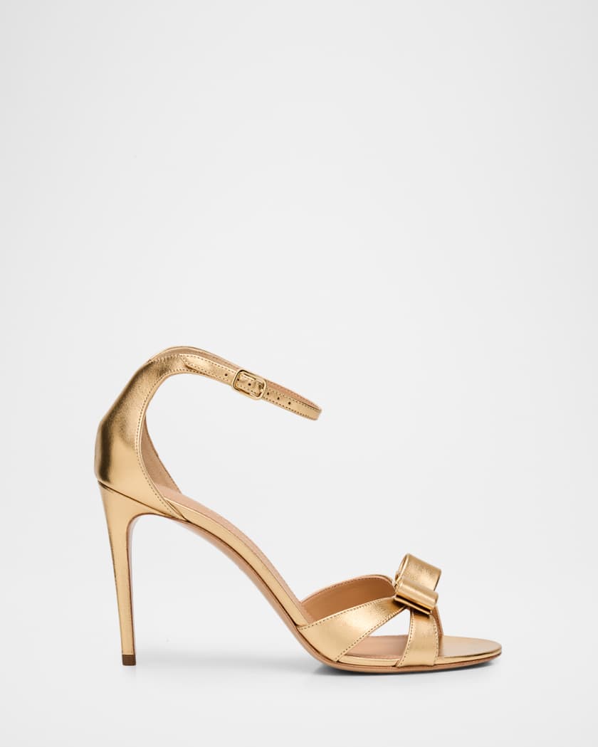 Ferragamo 95mm Roxy Metallic Leather Bow Pumps | Neiman Marcus