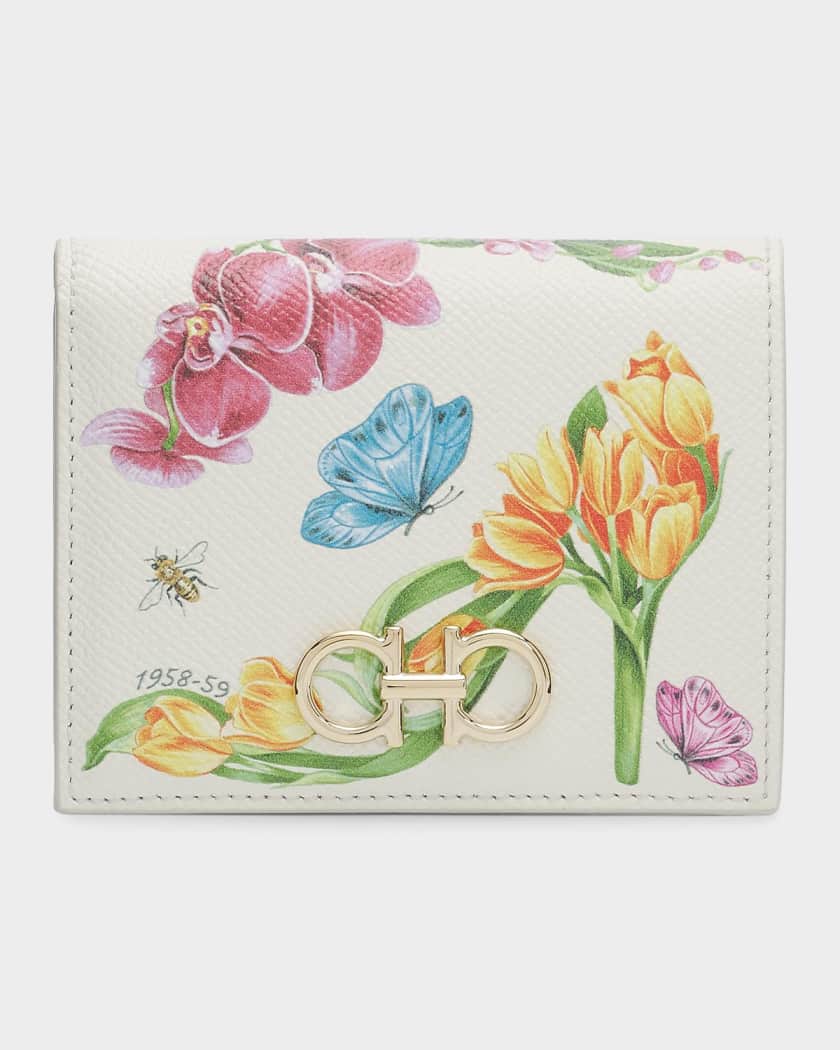 Ferragamo Gancini Floral Leather Compact Bifold Wallet | Neiman Marcus