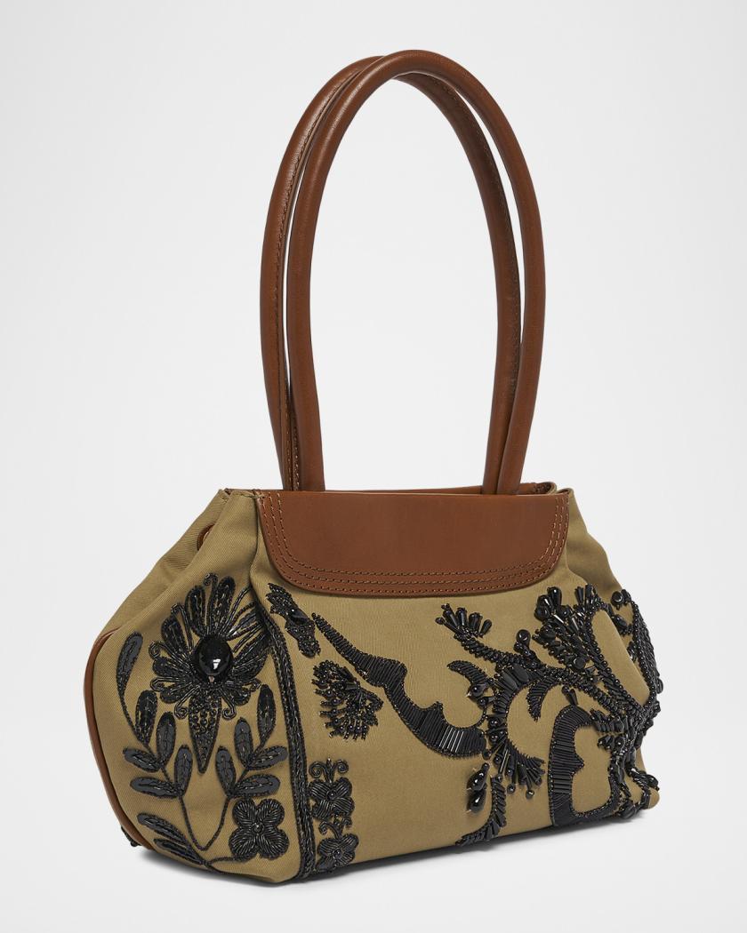 Dries Van Noten Small Beaded Cotton Twill Tote Bag | Neiman Marcus