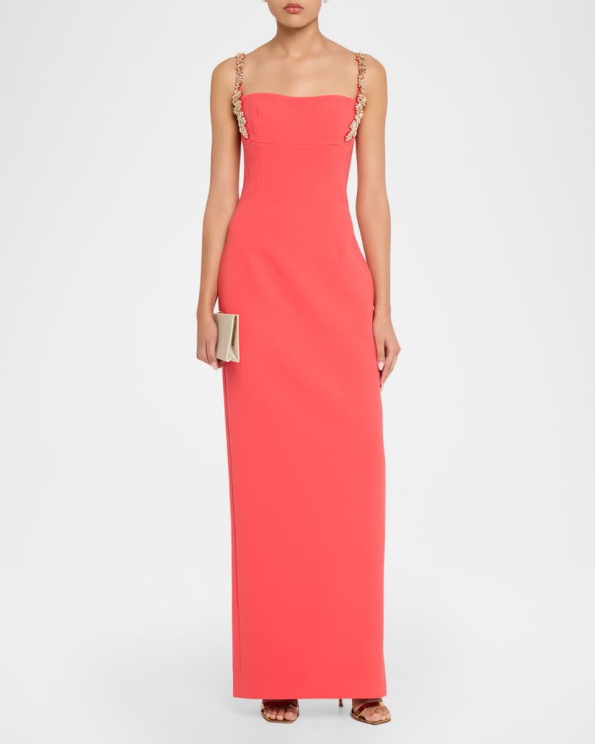 Rachel Gilbert Franca Crystal-Strap Column Gown | Neiman Marcus