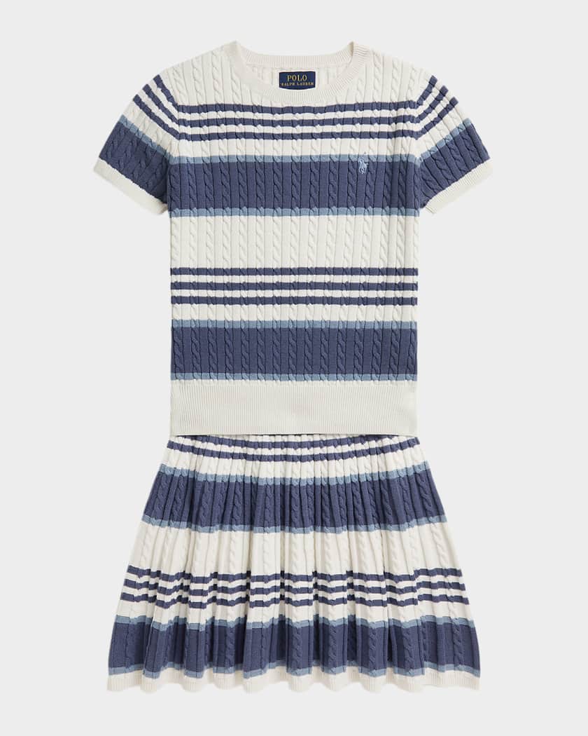 Polo Ralph Lauren Girl's Striped Cable-Knit Cotton Sweater & Skirt Set,  Size S-XL | Neiman Marcus