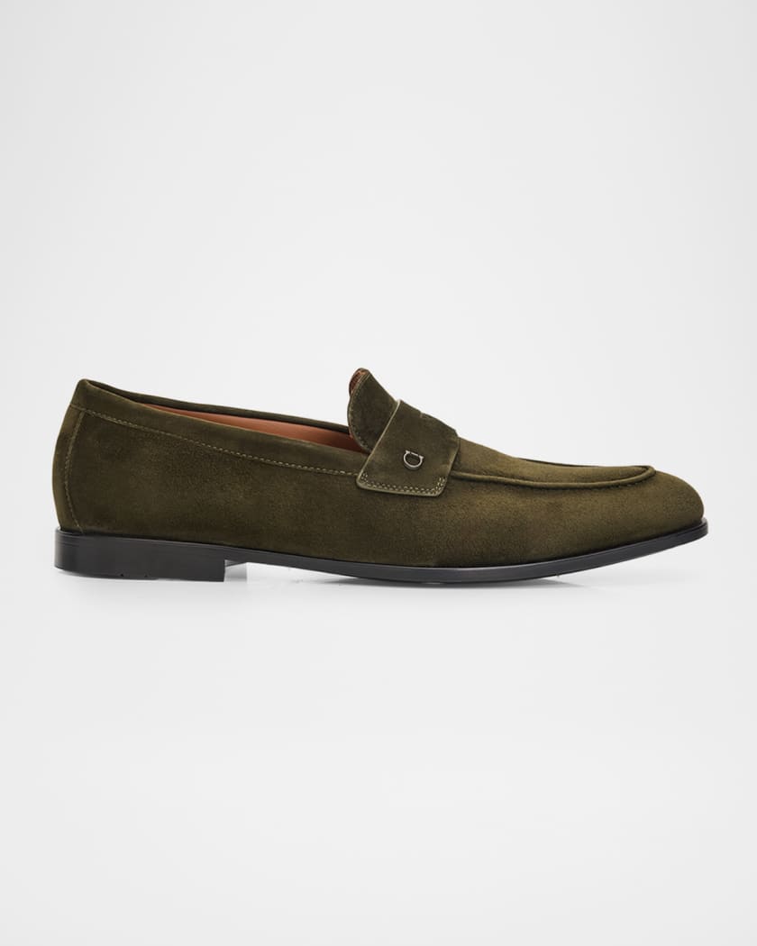 Ferragamo Men's Suede Micro-Gancio Penny Loafers | Neiman Marcus