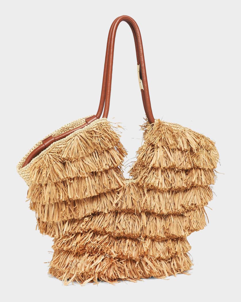 Zimmermann Medium Goldentime Fringed Raffia Tote Bag | Neiman Marcus