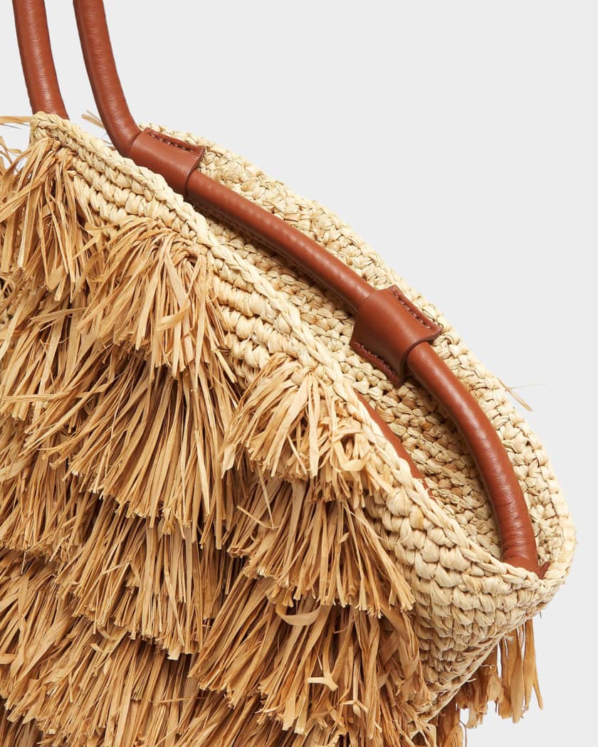 Zimmermann Medium Goldentime Fringed Raffia Tote Bag | Neiman Marcus