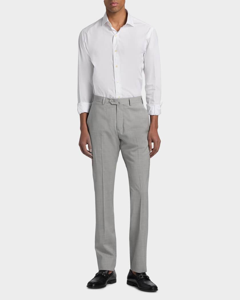 Emporio Armani Men's Wool Sharkskin Flat-Front Trousers | Neiman