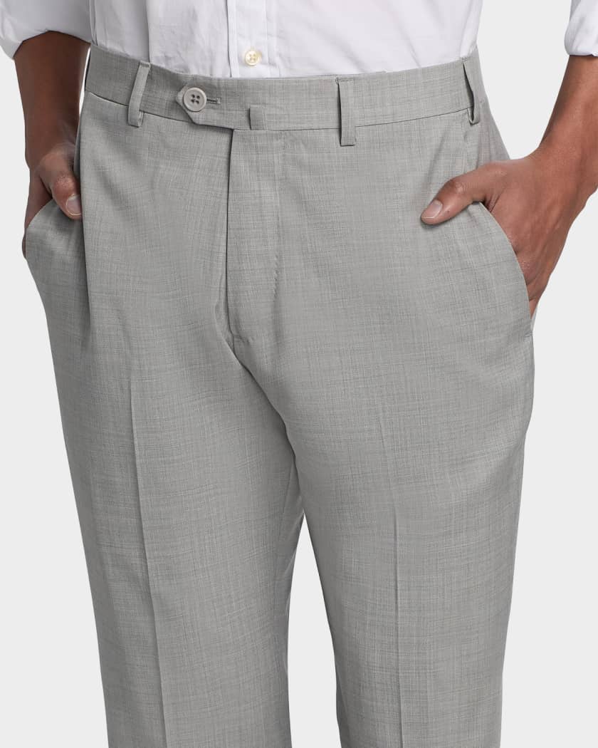 Emporio Armani Men's Wool Sharkskin Flat-Front Trousers | Neiman