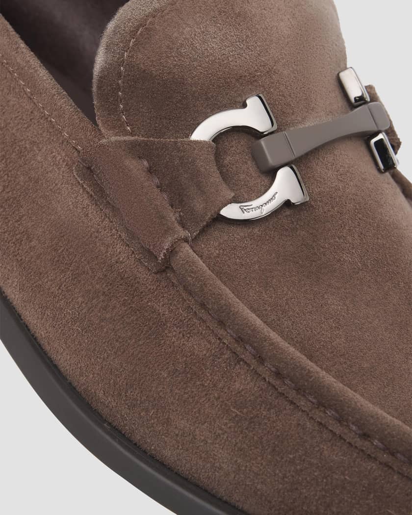 Ferragamo Men's Grandioso Suede Gancini-Bit Loafers | Neiman Marcus