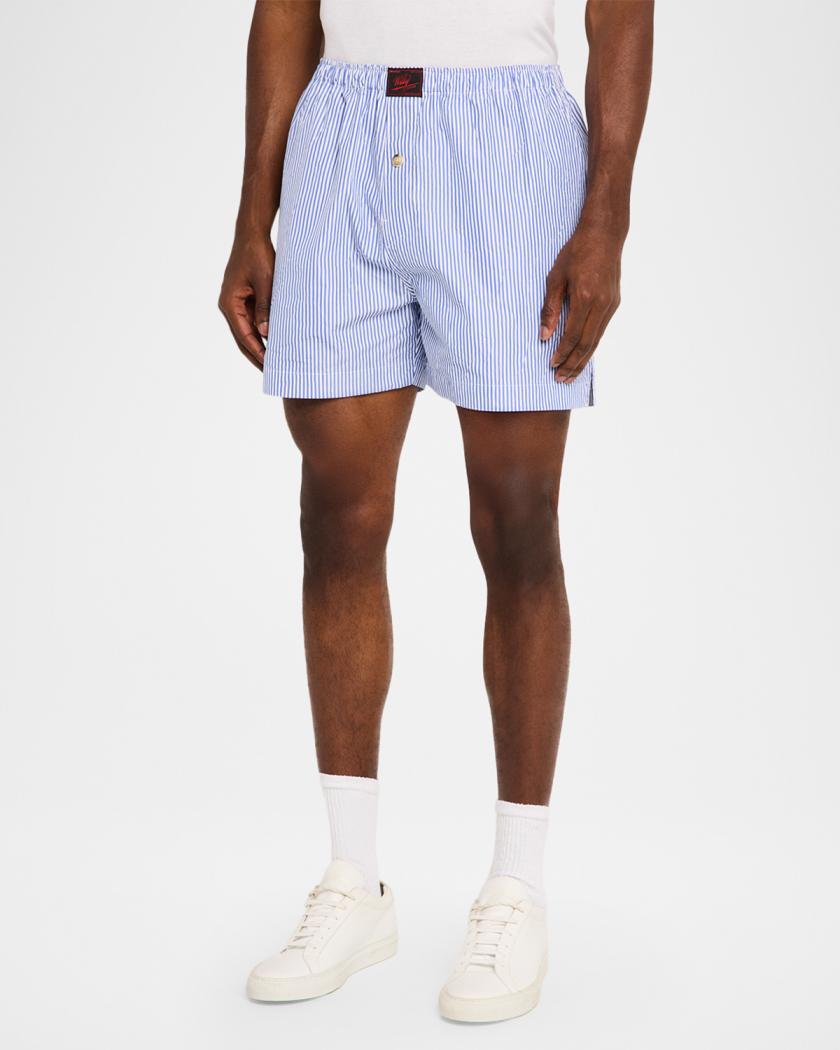 Willy Chavarria Men's Willy Woven Label Stripe Pull-On Shorts
