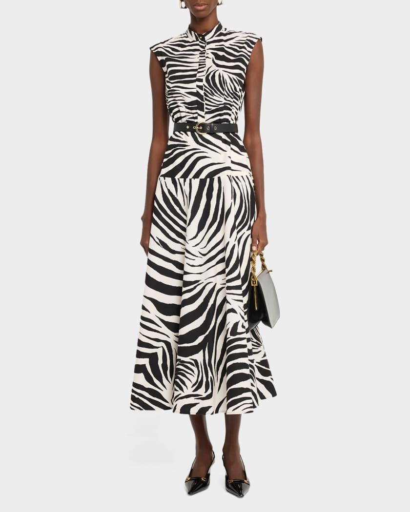 Max Mara Studio West Zebra-Print Cotton Poplin Midi Dress | Neiman Marcus